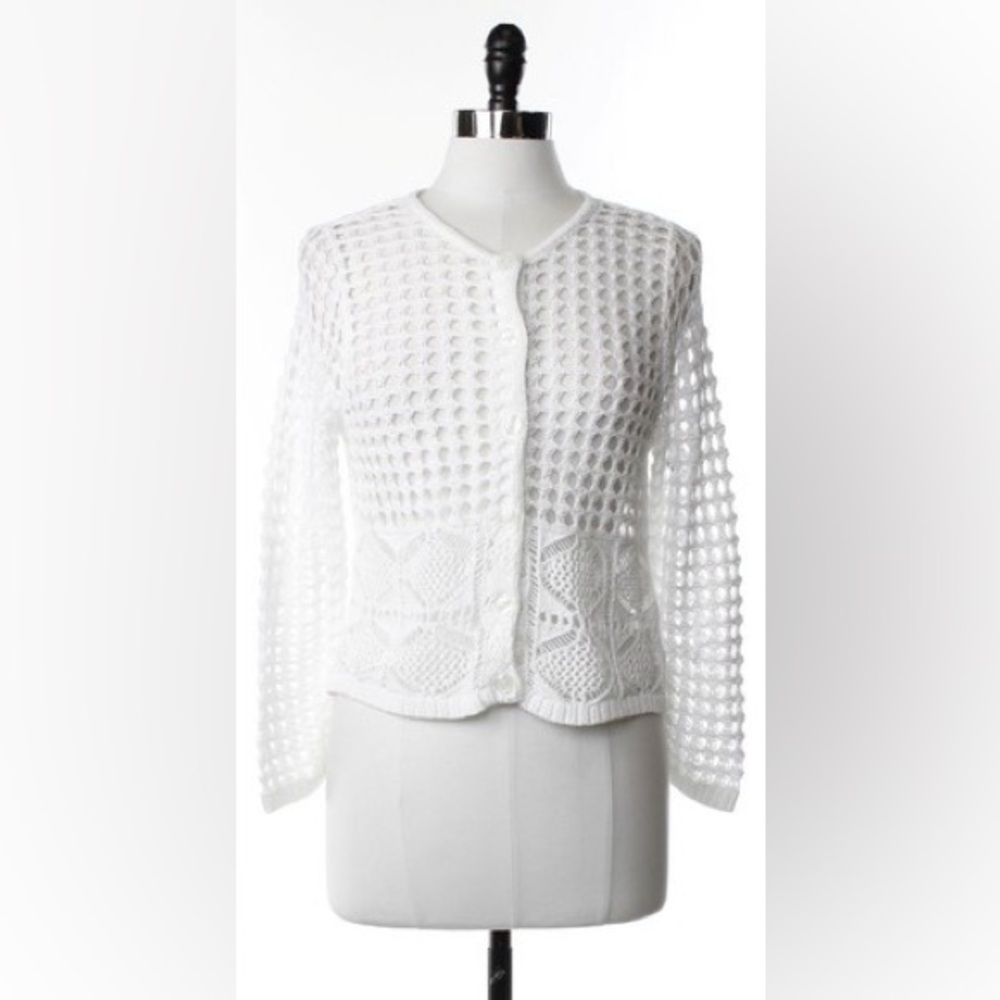 Jeanne Pierre Open Knit White Women’s Cardigan Sweater